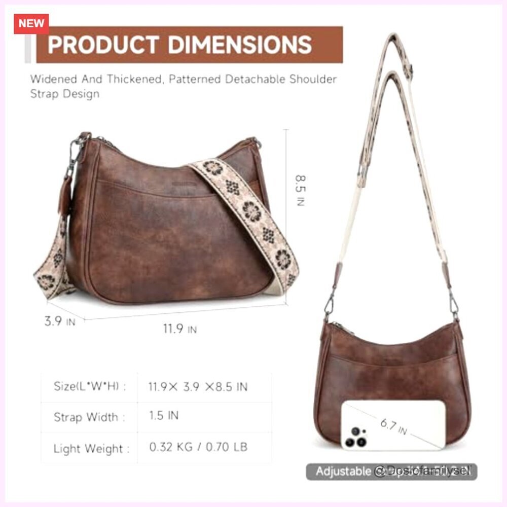Vegan Leather Crossbody Bag with Adjustable Strap, Spacious Pockets - Picture 6 of 7